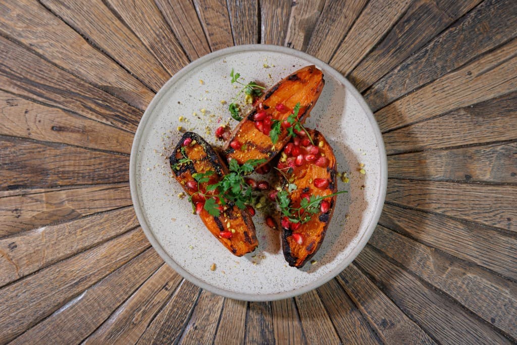 Grilled sweet potato with pistachios